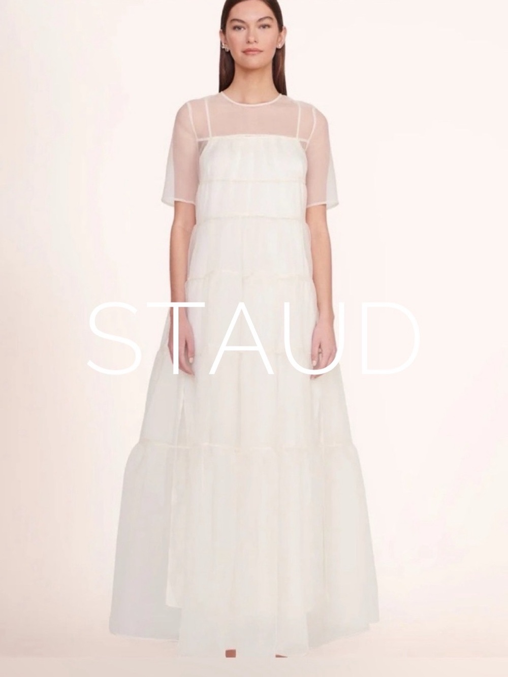 STAUD Hyacinth White Tiered Sheer Maxi Dress